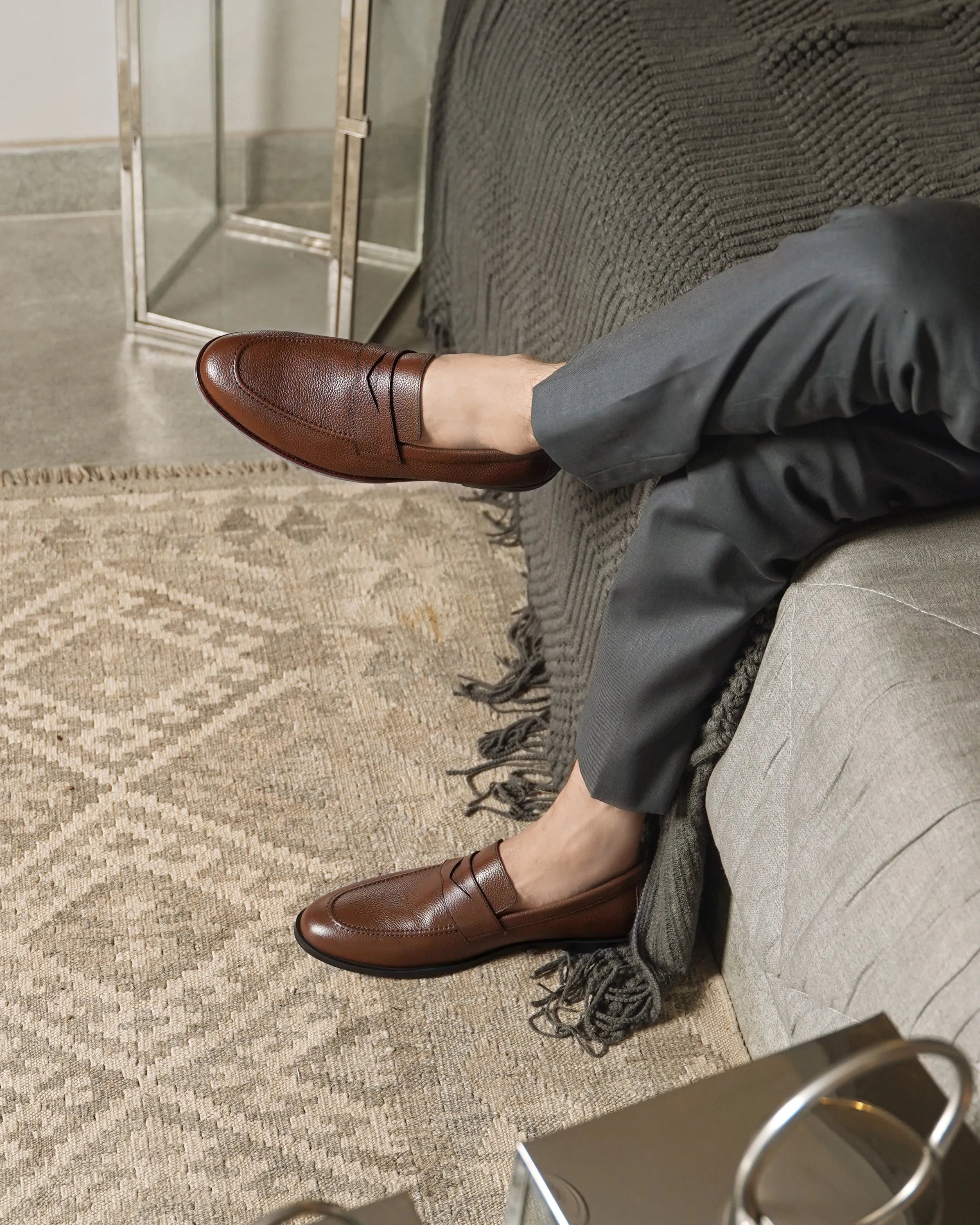 Barq - Men's Brown Pebble Grain Leather Loafer