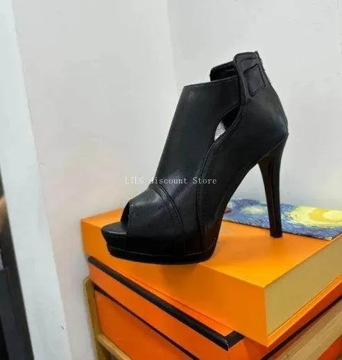 Fish Mouth High Heel Sandals Breathable Hollow Out Platform